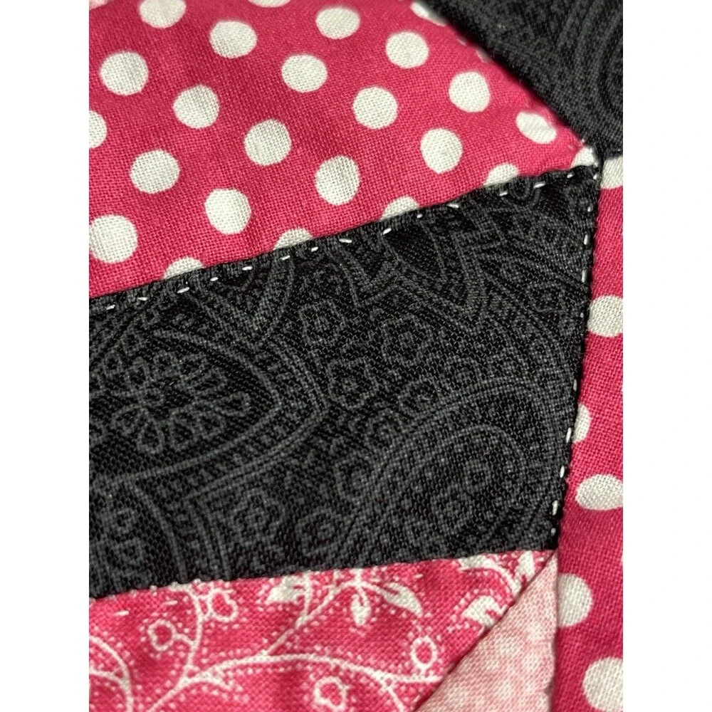 Hand Sewn Mariner’s Compass Black Pink White 45x45” Wall Hanging Lap Blanket